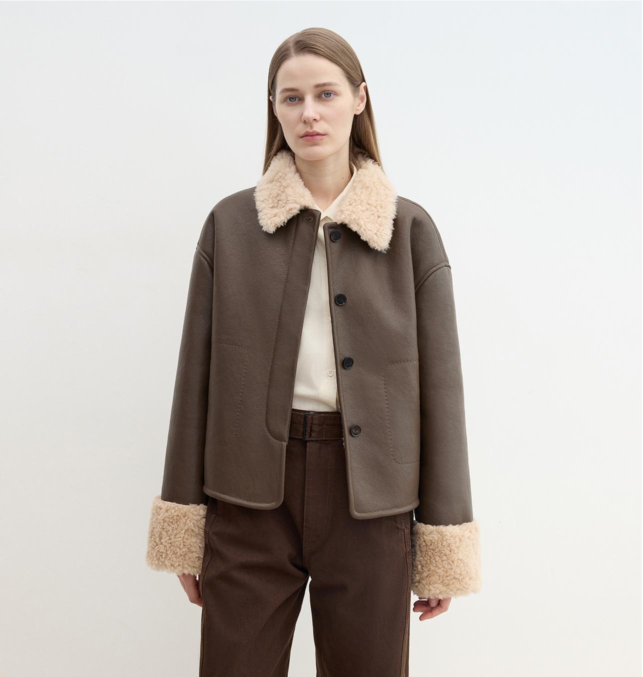 Slightly Sweet Latte Second Generation Furry Lapel Casual Straight Shorn Shearling Jacket