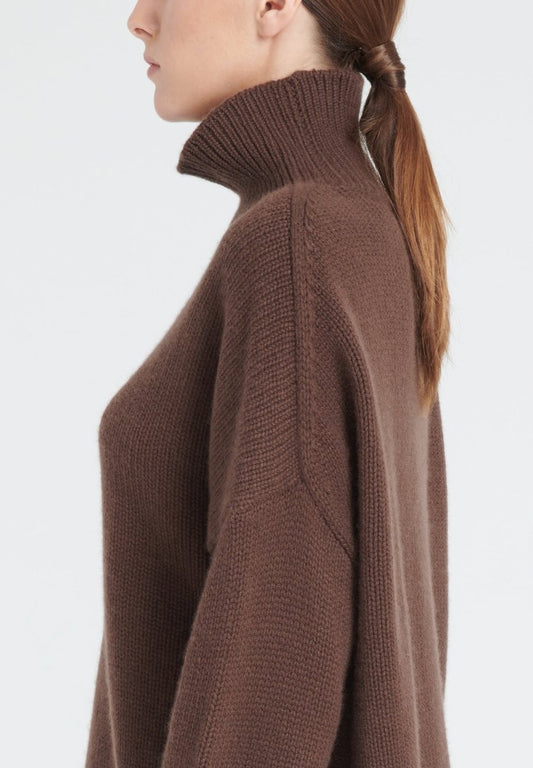 Pull col montant cachemire 10 fils marron femme - ZAYA 3