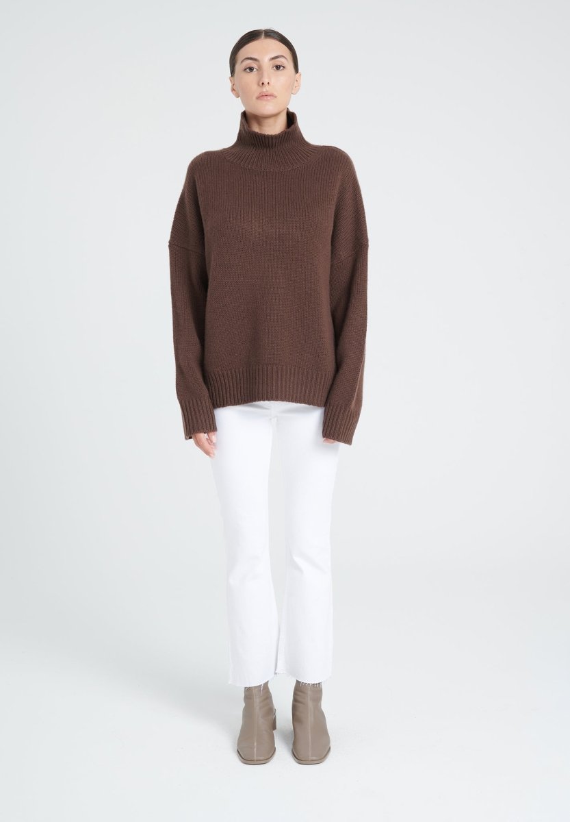 Pull col montant cachemire 10 fils marron femme - ZAYA 3